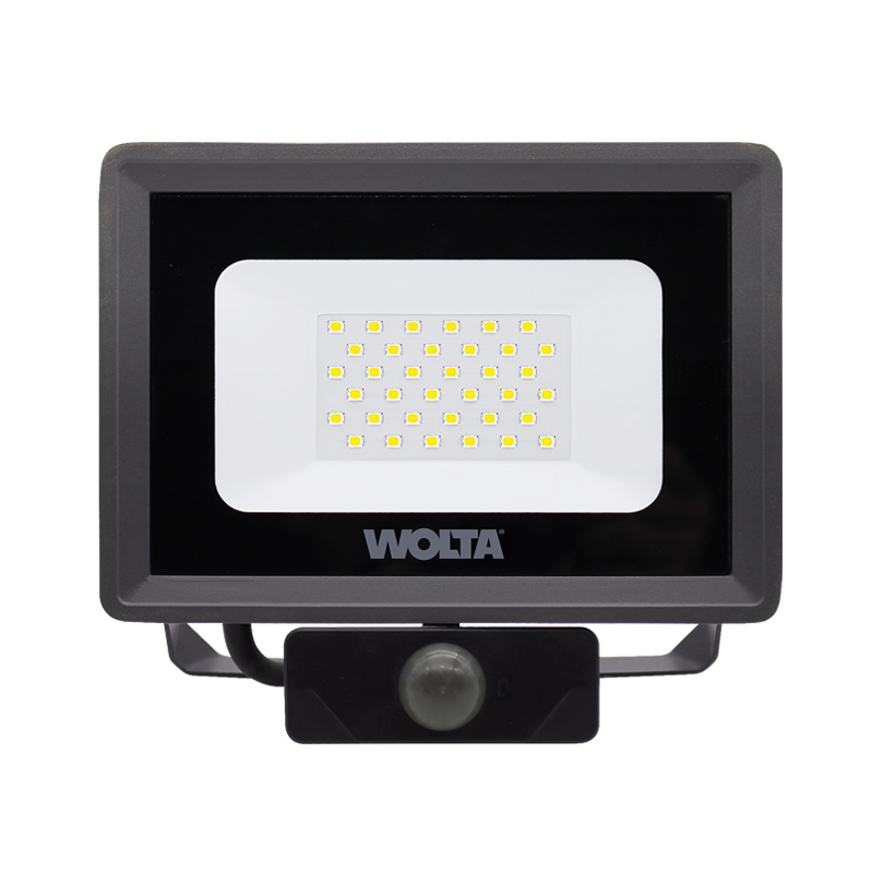 Светодиодный прожектор WOLTA WFL-30W/06S 30Вт 5700K IP65 2700лм с датчиком 174*171*40 1/20