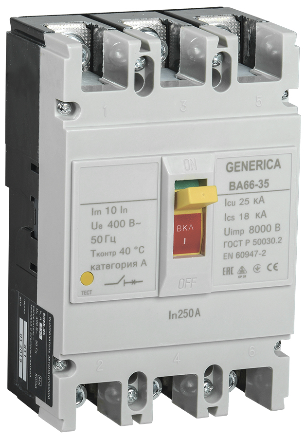 Выкл. авт. ВА66-35 3Р 250А 25кА GENERICA