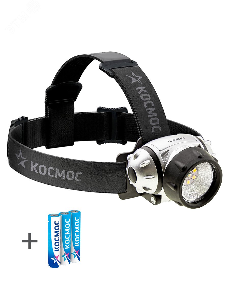 Фонарь налобный КОСМОС H19LED,  1W XPE LED + 6 SMD LED 3*AAA(R03), батарейки в комплекте