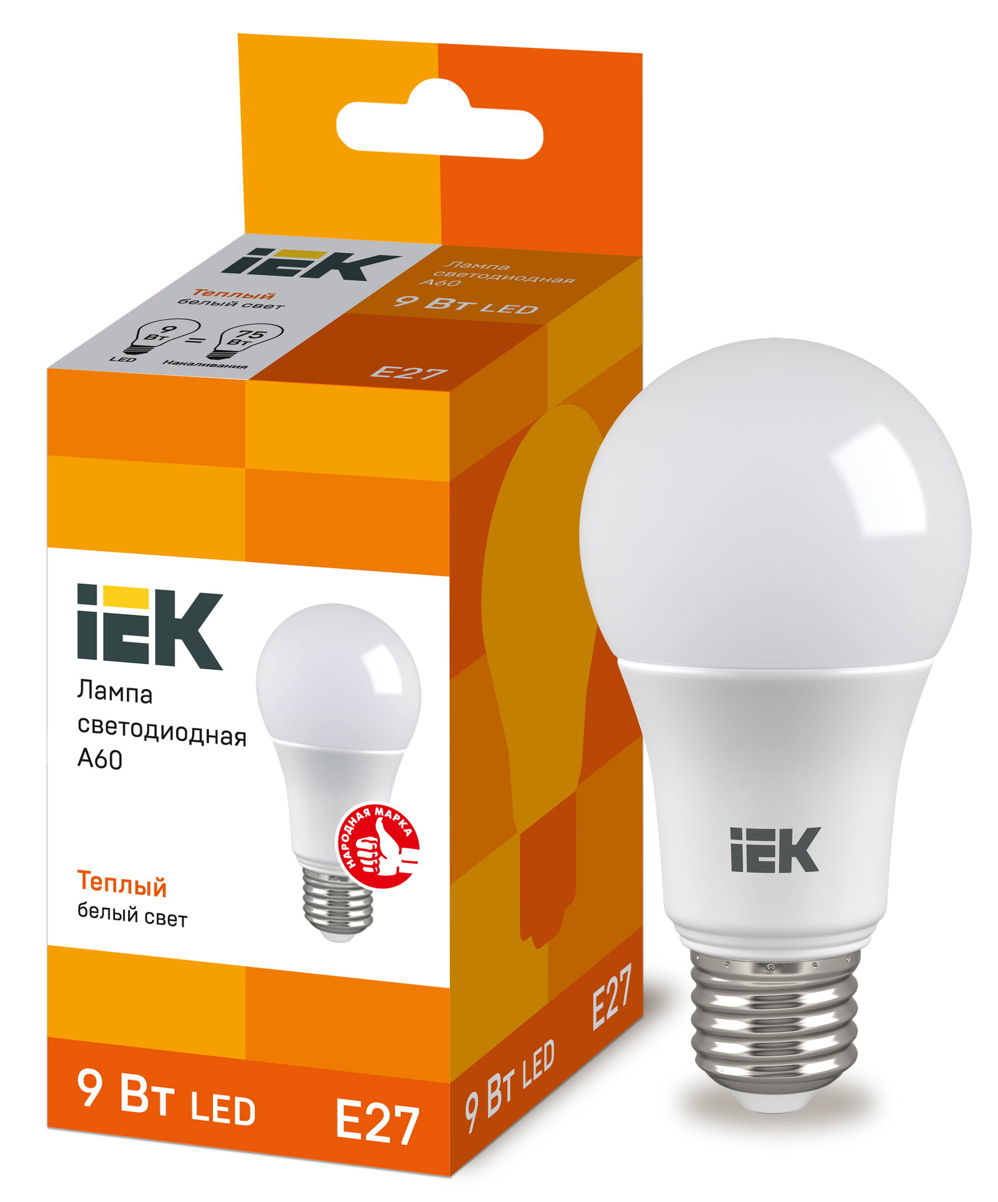 Лампа LED A60 груша 9Вт 230В 3000К E27 IEK
