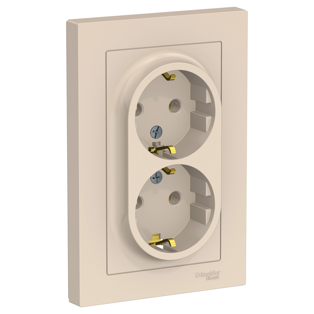 Розетка 2-м AtlasDesign 16А IP20 с заземл. в сборе беж.