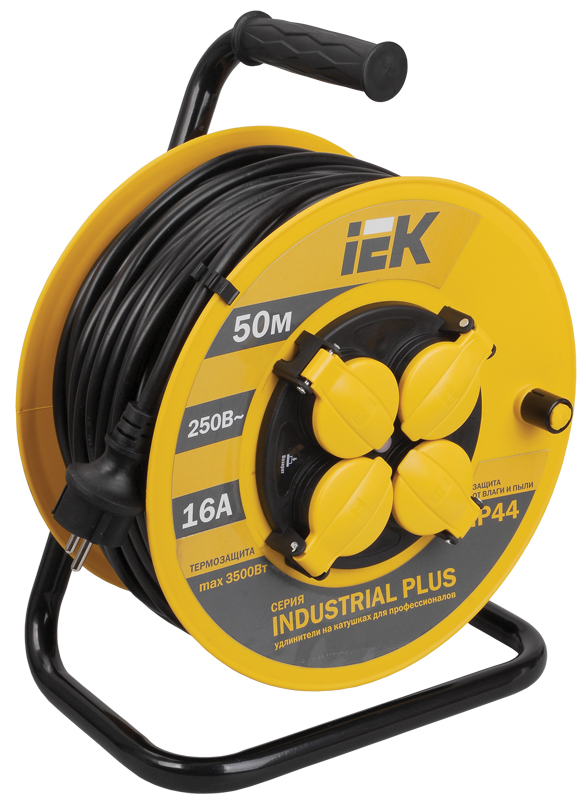 Катушка УК50 2P+PE/50м 3х1,5мм2 IP44 "Industrial plus" IEK