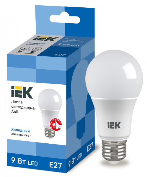 Лампа LED A60 груша 9Вт 230В 6500К E27 IEK