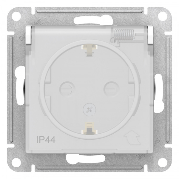 Розетка Atlasdesign Aqua скрытой установки IP44 с заземлением со шторками с крышкой  16А механизм белый ATN440146 Schneider Electric