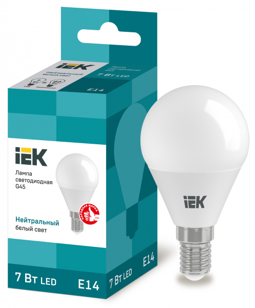 Лампа LED G45 шар 7Вт 230В 4000К E14 IEK