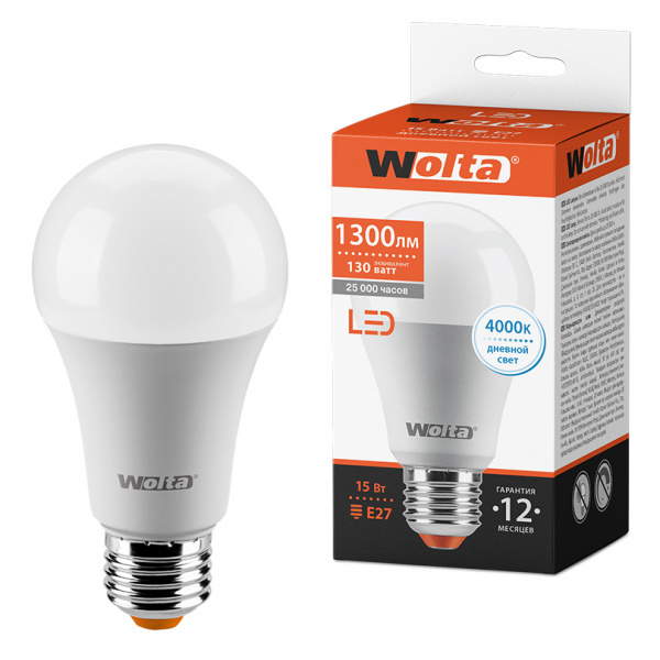 Светодиодная лампа WOLTA 25S60BL15E27 15Вт 4000К E27