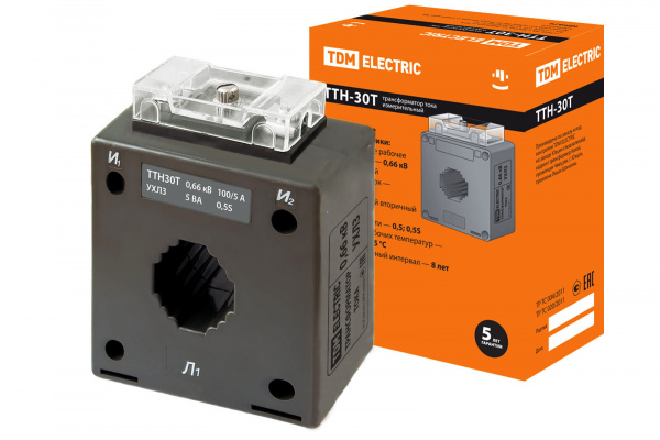 Трансформатор тока измерительный ТТН  30T/100/5- 5VA/0,5S-Р TDM