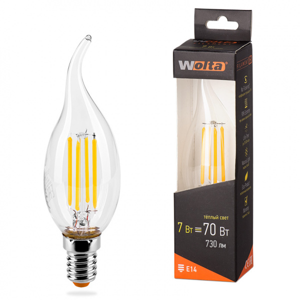 Лампа LED  WOLTA FILAMENT св н/в CD35  7Вт 730лм E27 3000K 1/10/50 - Выводится из ассортимента