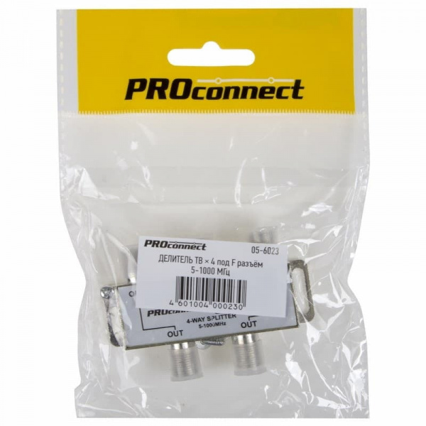 ДЕЛИТЕЛЬ ТВ х 4 под F разъём 5-1000 МГц PROCONNECT