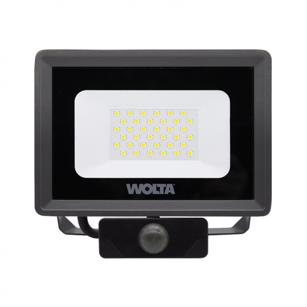 Светодиодный прожектор WOLTA WFL-30W/06S 30Вт 5700K IP65 2700лм с датчиком 174*171*40 1/20