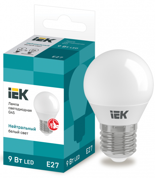 Лампа LED G45 шар 9Вт 230В 4000К E27 IEK
