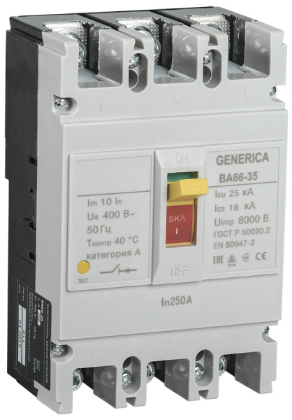 Выкл. авт. ВА66-35 3Р 250А 25кА GENERICA