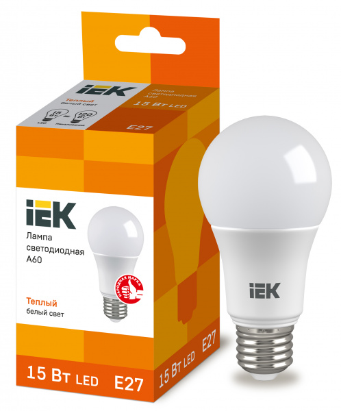 Лампа LED A60 груша 15Вт 230В 3000К E27 IEK