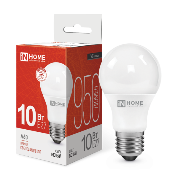 Лампа светодиодная LED-A60-VC 10Вт грушевидная 4000К нейтр. бел. E27 950лм 230В
