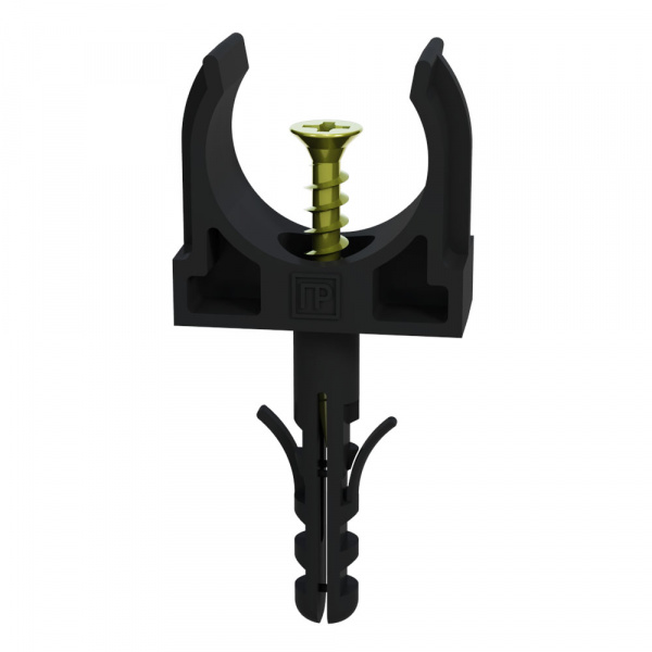 Крепеж-клипса с дюбелем и саморезом черная d25 мм в малой упаковке (10шт/450шт уп/кор) Промрукав