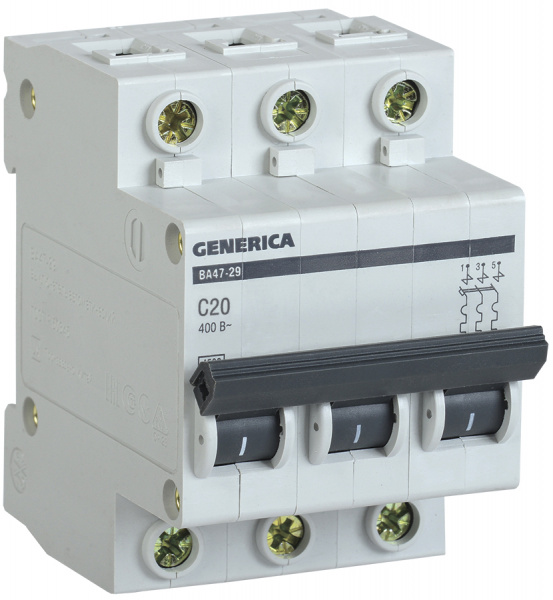 Авт. выкл. ВА47-29 3P 20А 4,5кА х-ка С GENERICA