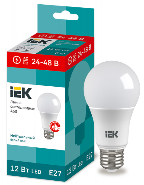 Лампа LED A60 груша 12Вт 24-48В 4000К E27 IEK
