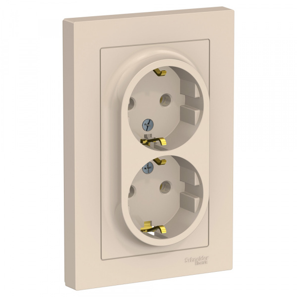 Розетка 2-м AtlasDesign 16А IP20 с заземл. в сборе беж.