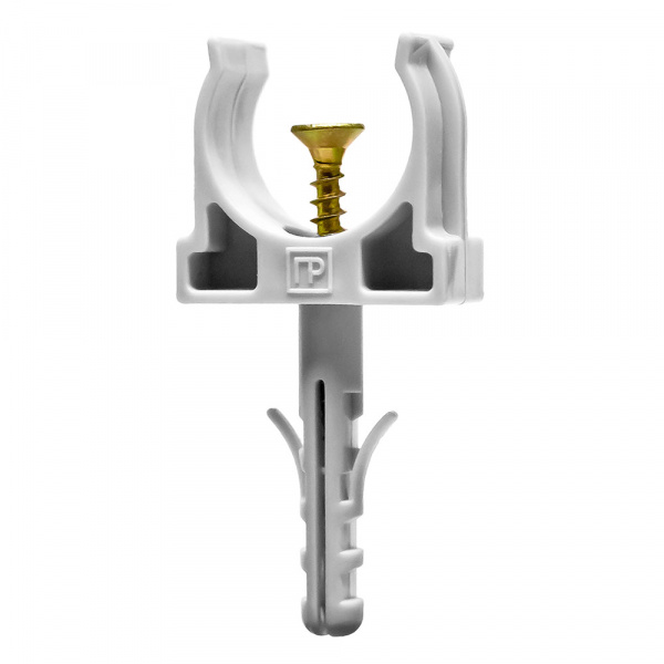 Крепеж-клипса с дюбелем и саморезом серая d20 мм в малой упаковке (10шт/900шт уп/кор) Промрукав