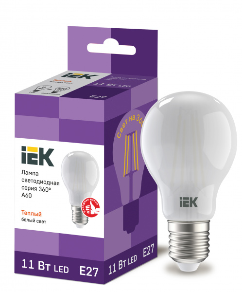 Лампа LED A60 груша мат. 11Вт 230В 3000К E27 серия 360° IEK