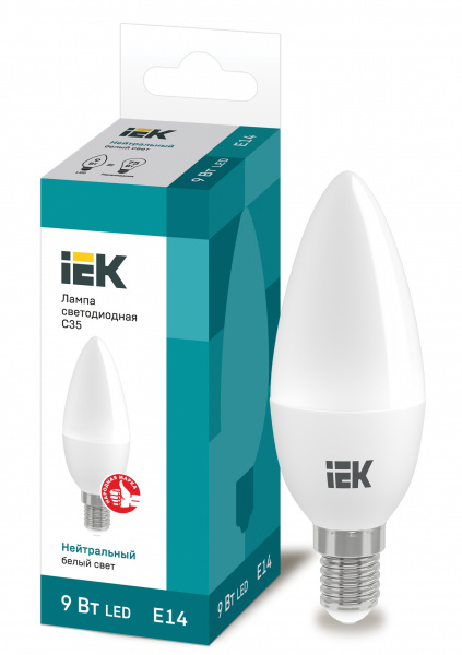 Лампа LED C35 свеча 9Вт 230В 4000К E14 IEK