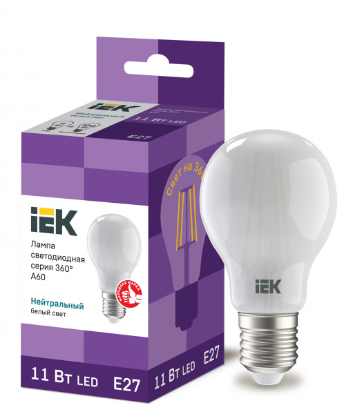 Лампа LED A60 груша мат. 11Вт 230В 4000К E27 серия 360° IEK