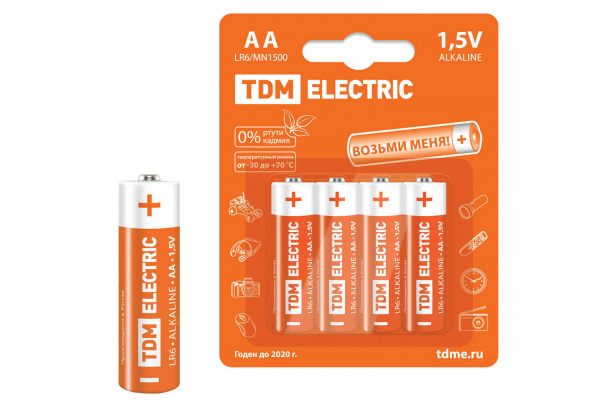 Элементы питания LR6 AA Alkaline 1,5V BP-4 TDM